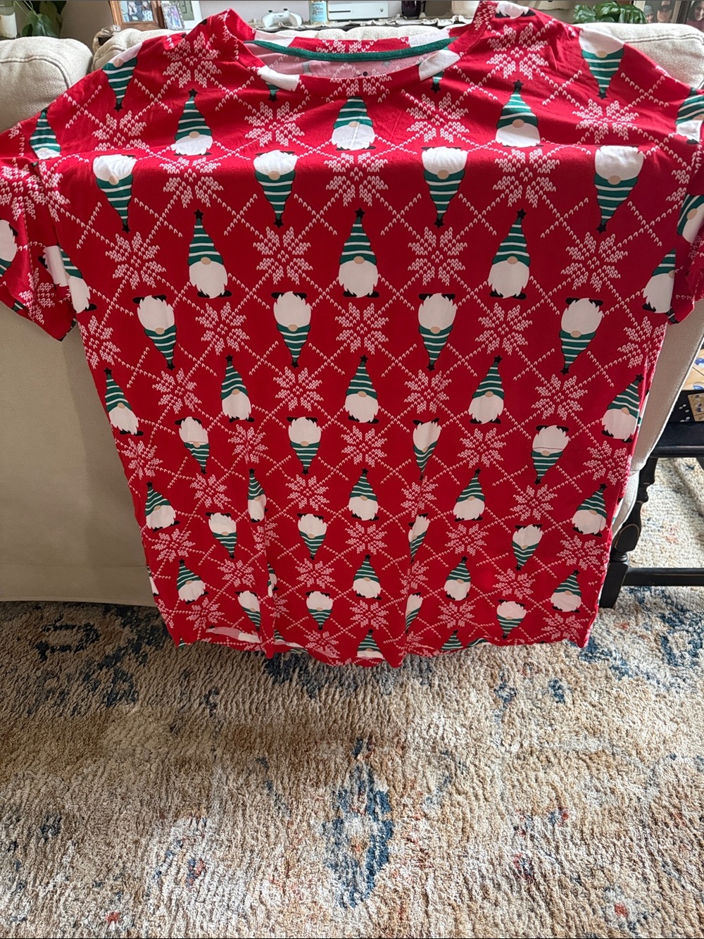 Secret Treasures Red Holiday Gnome Print Night Tee